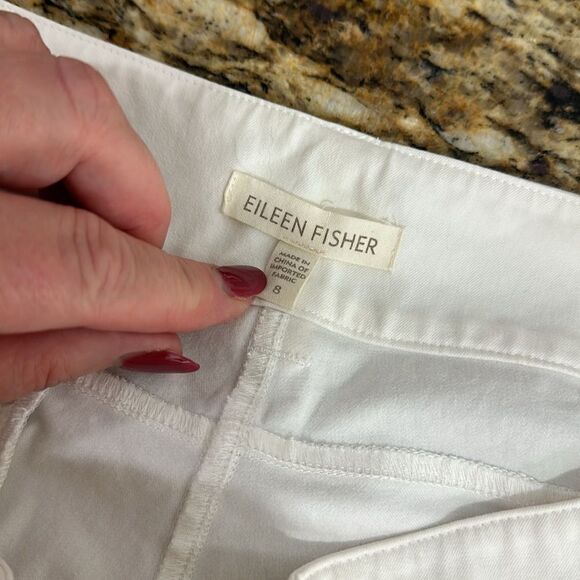 Eileen Fisher Organic Cotton Blend White Mid Rise Slim Pants Size 8 - Picture 5 of 10